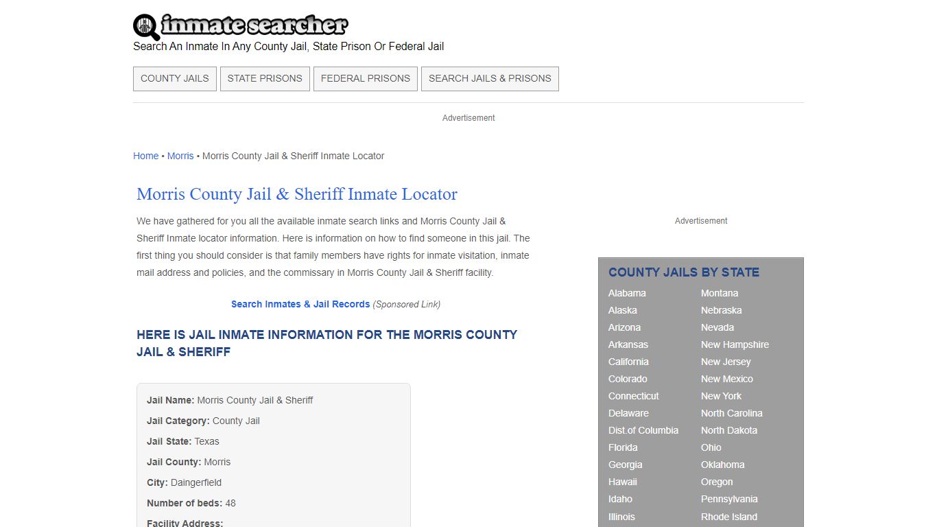 Morris County Jail & Sheriff Inmate Locator - Inmate Searcher